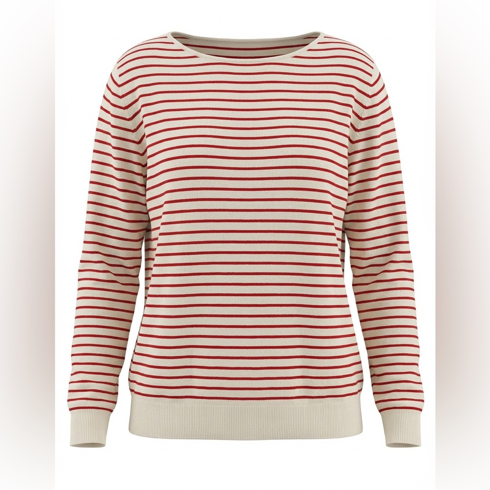 Zara women's viscose ecru and red striped long sleeve knit sweater size L